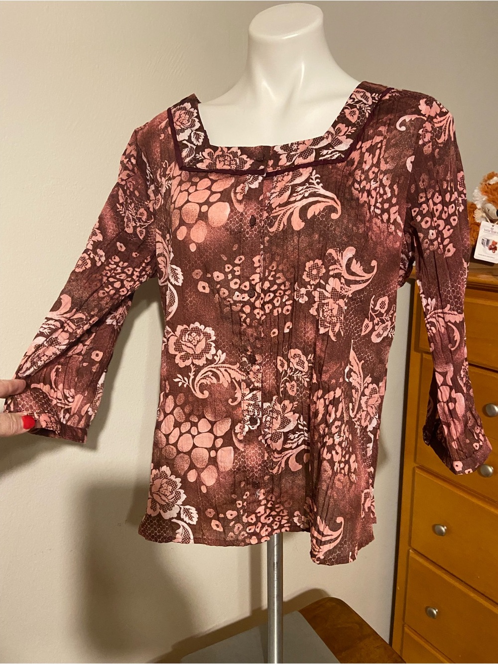 Lemongrass Studio Square Neck Floral Print Blouse in Brown and Pink